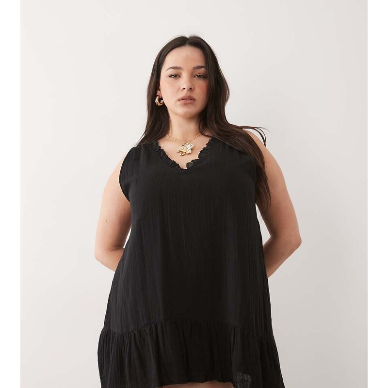 Esmee Curve tie strap mini beach dress in black
