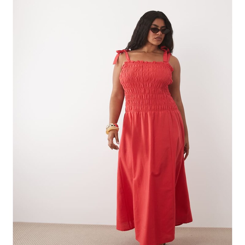 Esmee Curve sleeveless maxi beach dress with trim in red