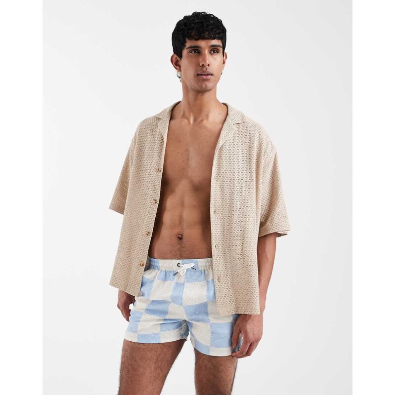 Aray checkerboard print swimshort in mid blue