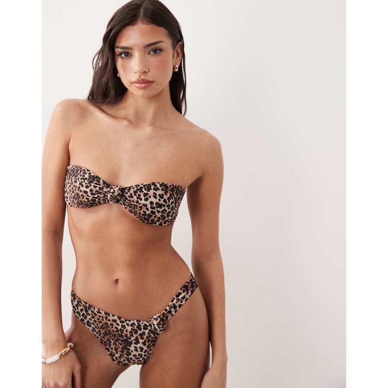 Candypants knot bikini bottom in leopard print-Brown