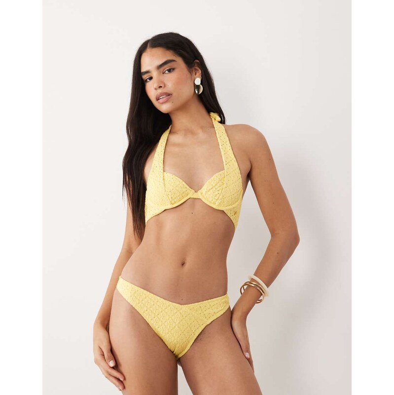 Candypants broderie high leg bikini bottom in butter yellow
