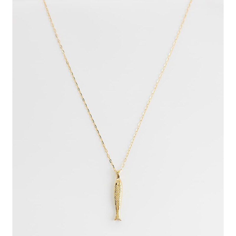 Orelia textured fish charm necklace in 18k gold plated