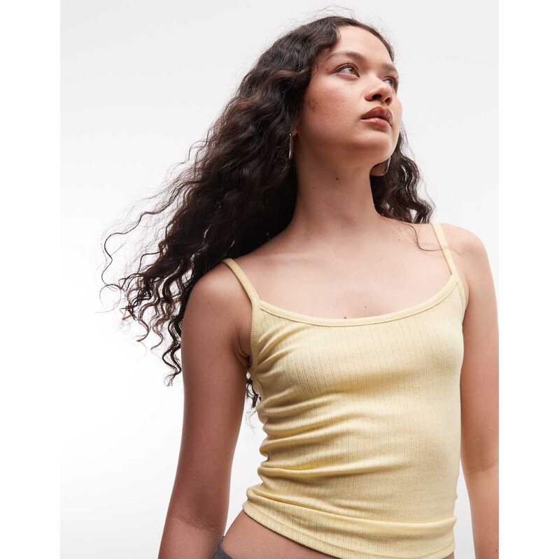 COLLUSION pointelle cami in lemon yellow