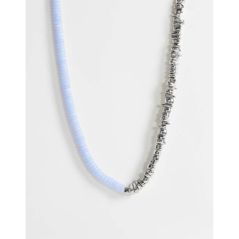 Topshop Mateo beaded necklace in silver and blue