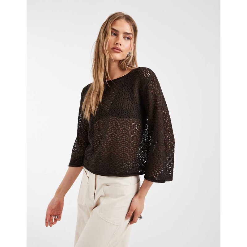 JDY boatneck crochet top in brown