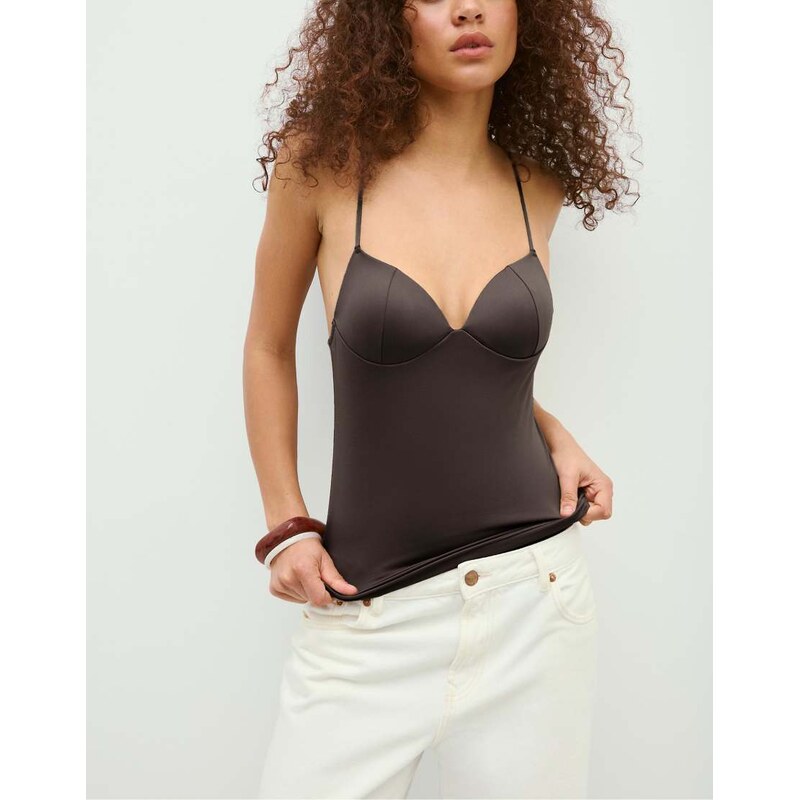 Stradivarius Corsetry-inspired top in brown