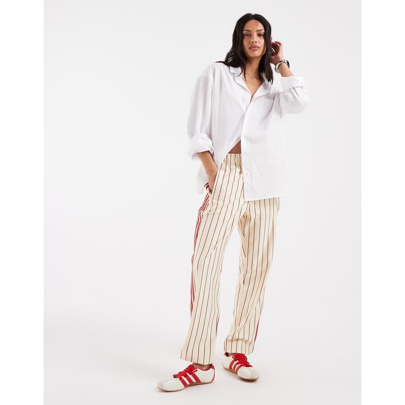 adidas Originals Pinstripe firebird track pant in warm vanilla /