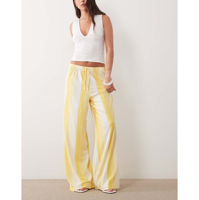 ASOS DESIGN co-ord wide leg texture trouser in vertical yellow