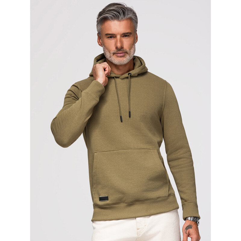 Ombre BASIC mens cotton kangaroo hooded sweatshirt - olive