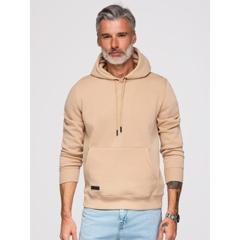 Ombre BASIC mens cotton sweatshirt kangaroo hoodie - beige