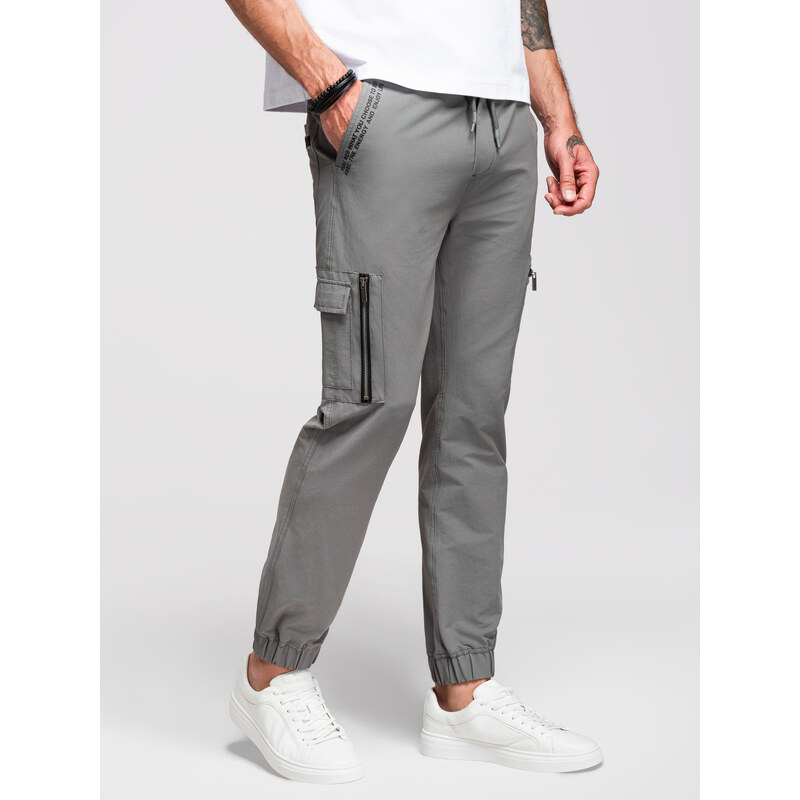 Ombre Mens jogger pants with cargo pockets and print - gray