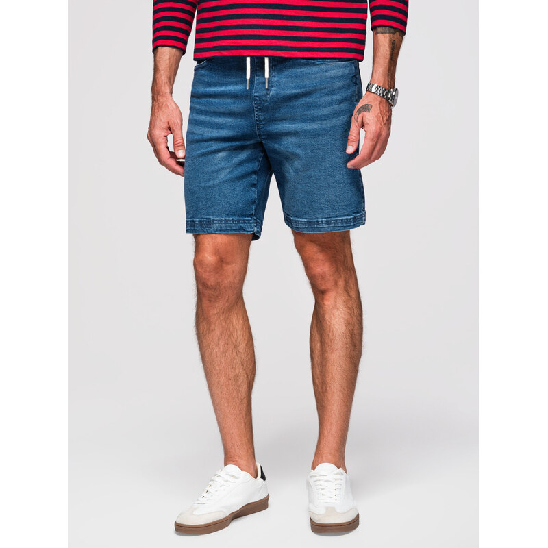Ombre Mens shorts with elastic waistband and wash effect - blue