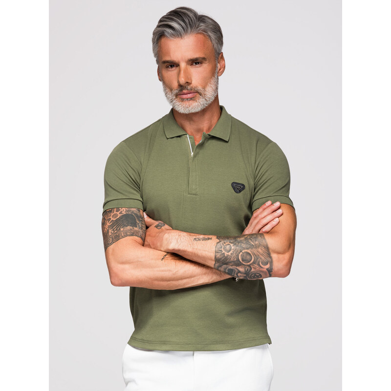 Ombre Mens polo shirt with zip neckline - olive