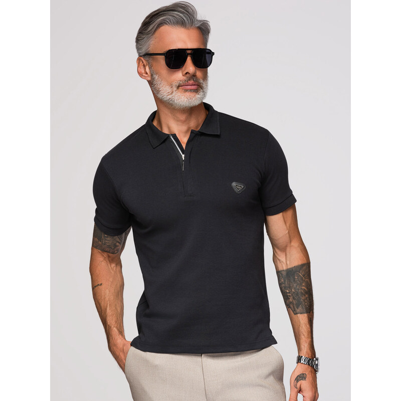 Ombre Mens polo shirt with zip neckline - black