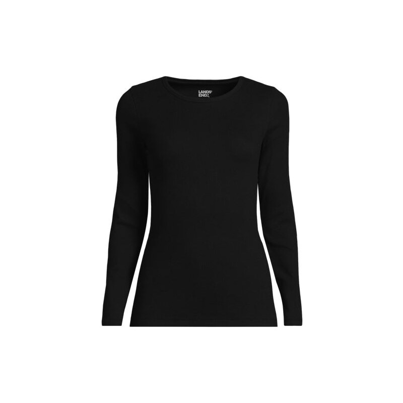 Womens Long Sleeve Micro Rib Top, Women, size: 1X, plus, Black,