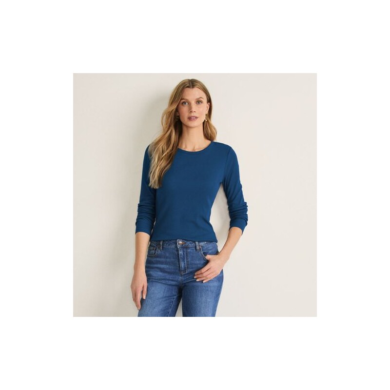 Womens Long Sleeve Micro Rib Top, Women, size: XL, regular, Blue