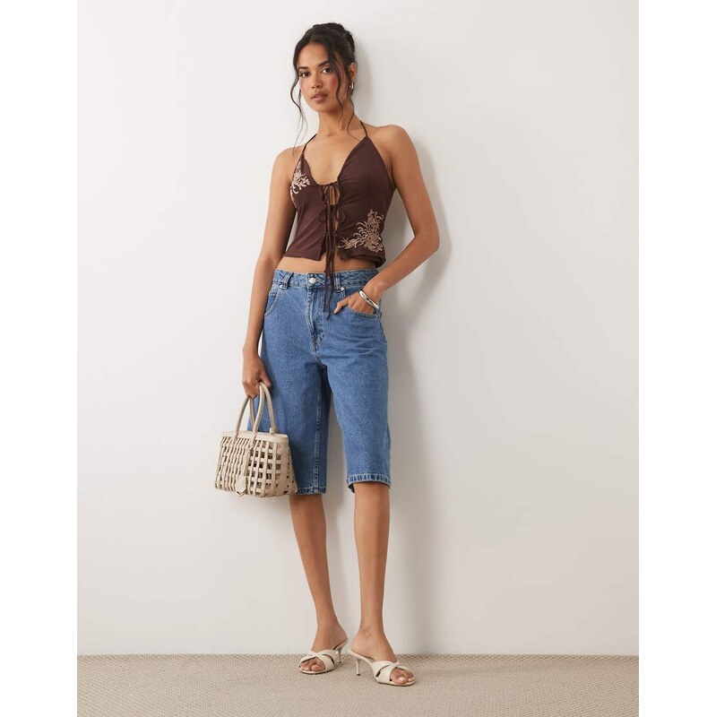 ASOS DESIGN embroidered halter neck split front cami top in