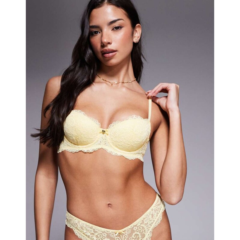 Boux Avenue Emma balconette lace bra in butter yellow
