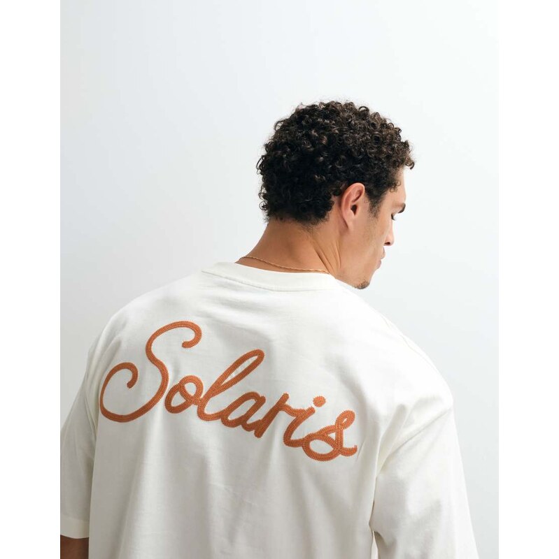 ASOS DESIGN boxy oversized t-shirt with summer embroidery in off