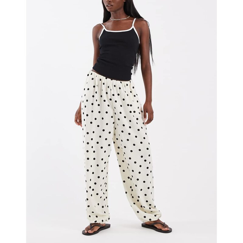 ASOS DESIGN linen blend balloon trouser in polka dot-Multi
