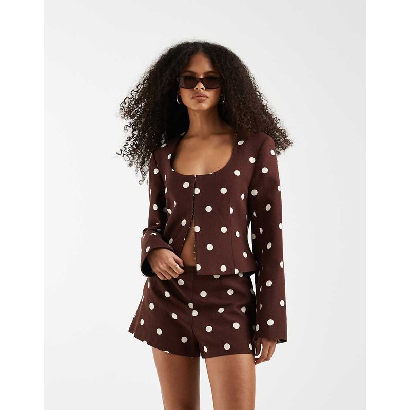 ASOS DESIGN linen blend fitted high wait short in brown polka