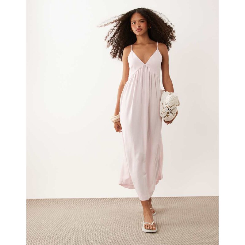 ASOS DESIGN linen blend deep v maxi sundress in pink