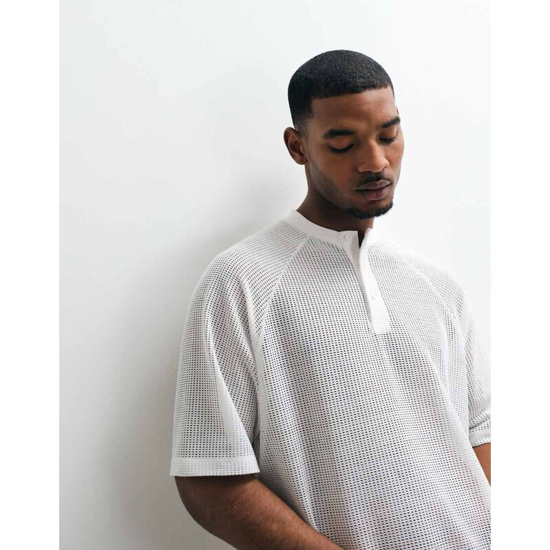 ASOS DESIGN oversized henley t-shirt in white textured fabric