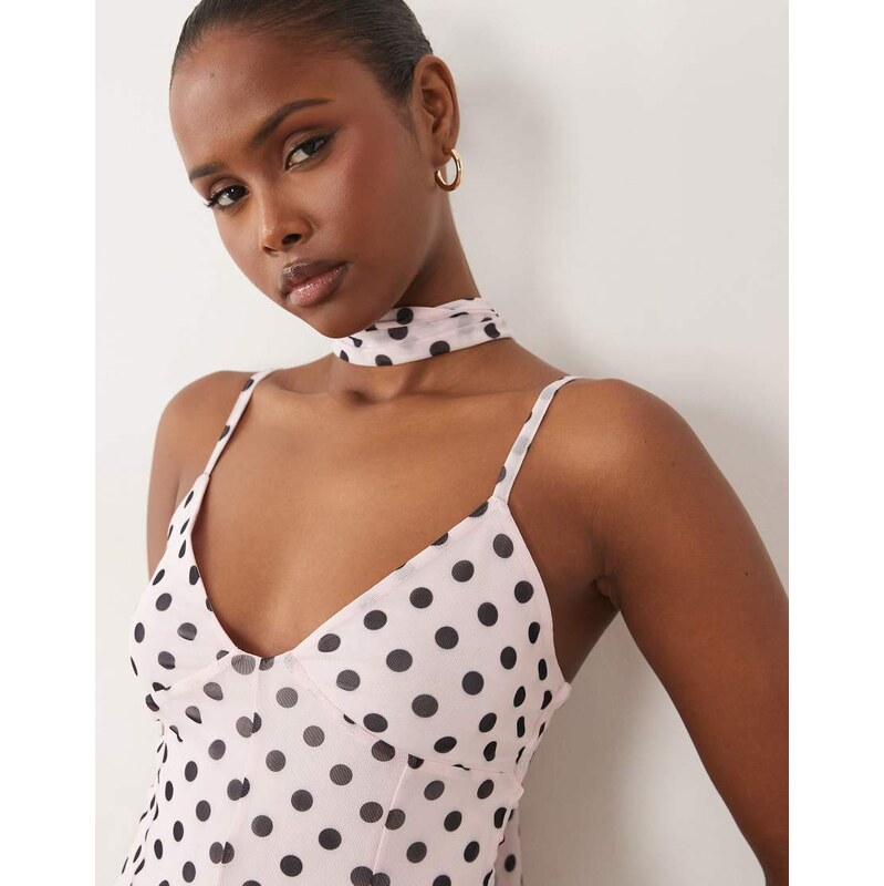 ASOS DESIGN printed scarf detail godet mini dress in pink and