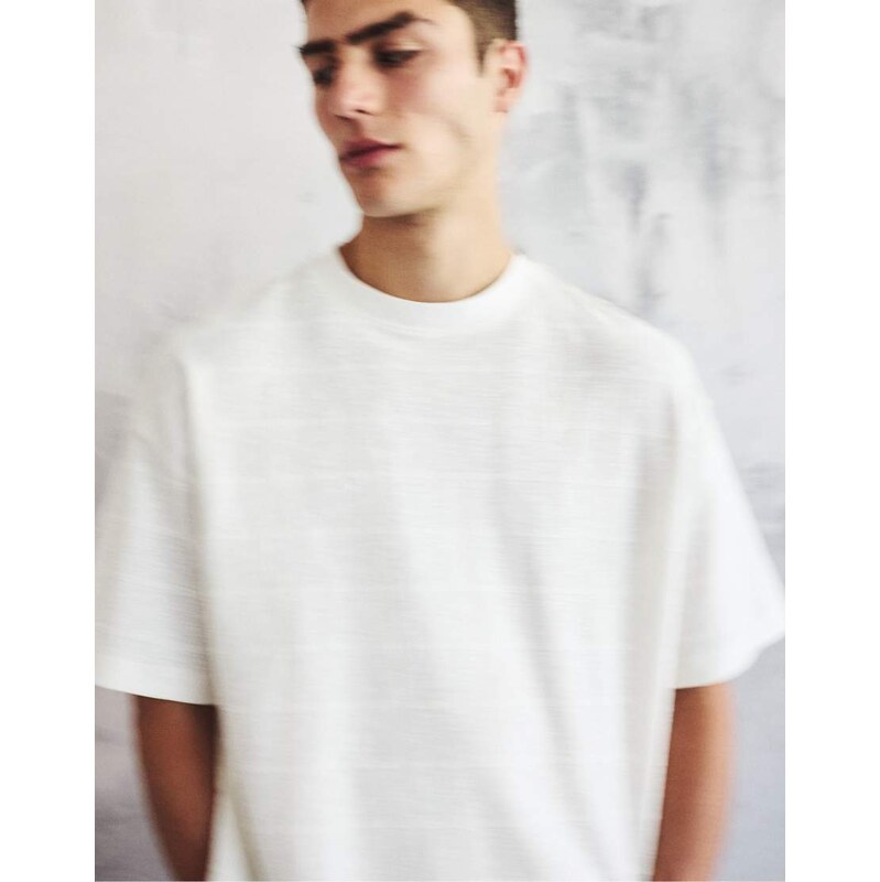 Pull&Bear Textured boxy oversized-fit t-shirt in off white