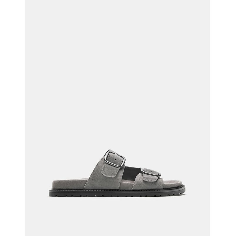 Pull&Bear Leather buckle sandals in grey