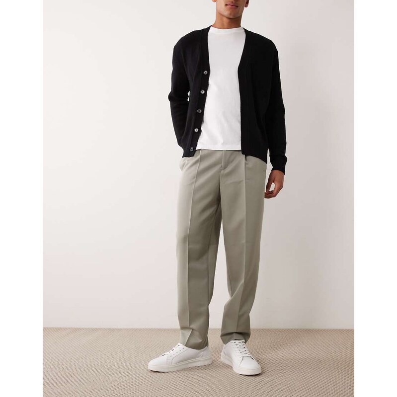 ASOS DESIGN smart pleated relaxed tapered trousers in sage green