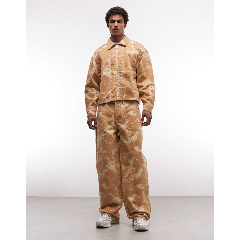 Liquor N Poker velour texture baggy jeans co-ord in washed beige