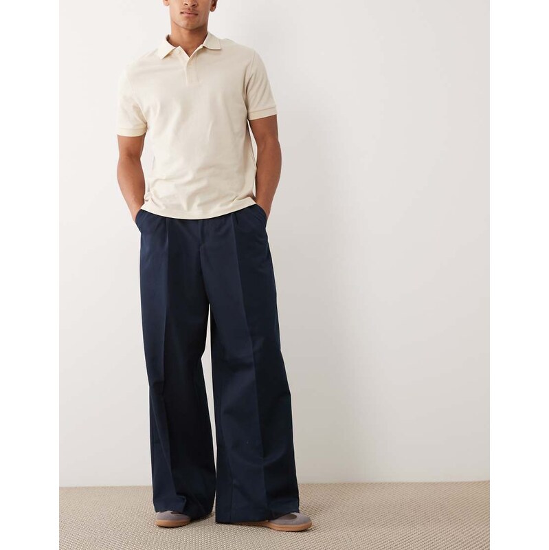 ASOS DESIGN smart pleated loose leg trousers in navy