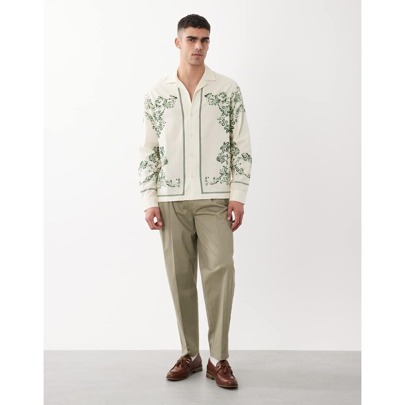 ASOS DESIGN relaxed shirt with linen and all over floral print