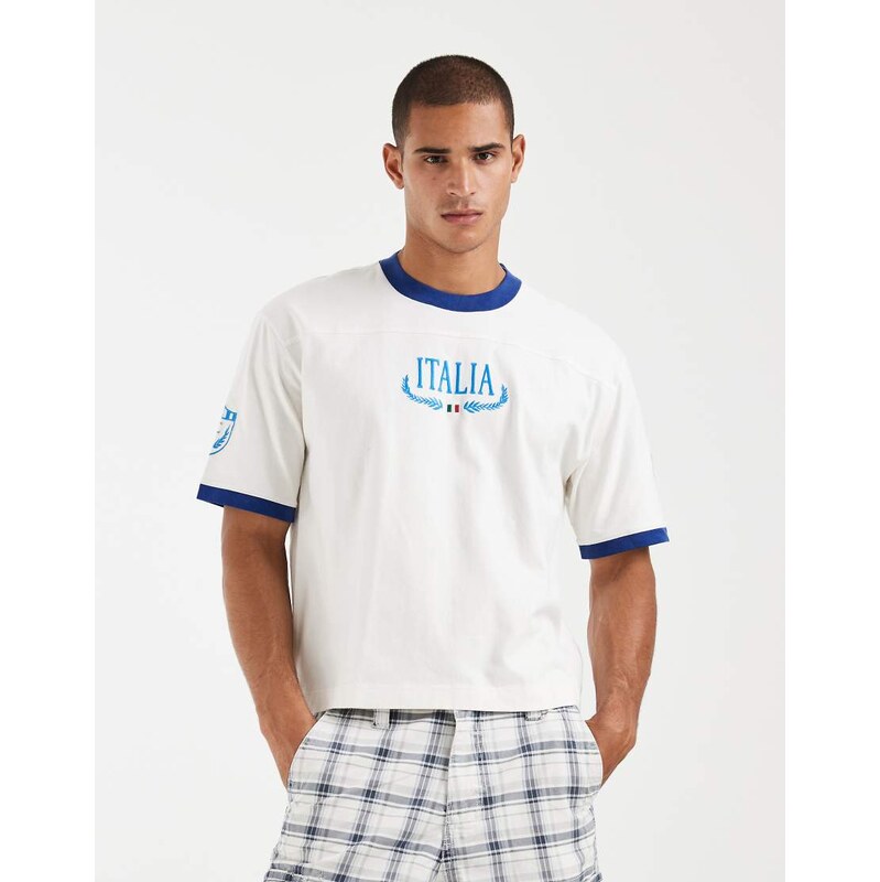 Hollister Italy football inspired oversized t-shirt in white