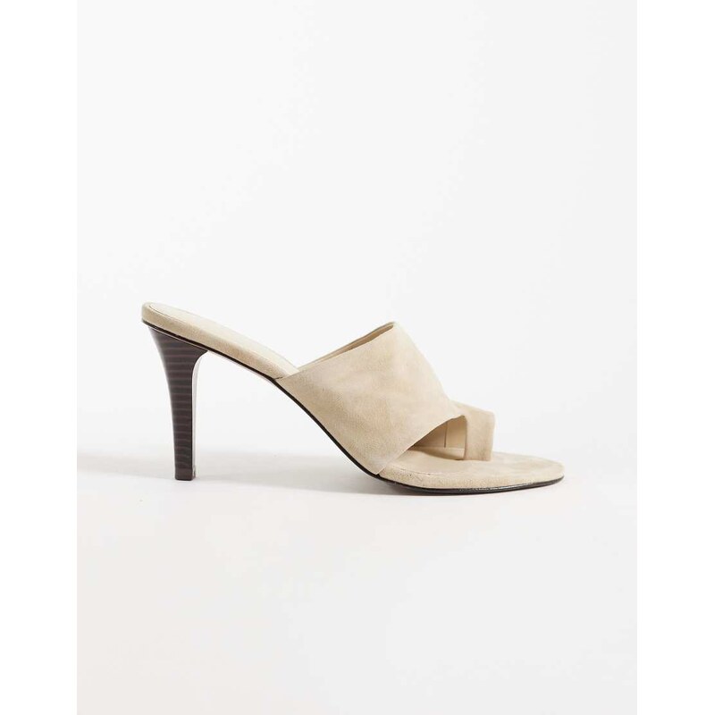 Mango 100% suede leather heeled sandal with toe detail in sand