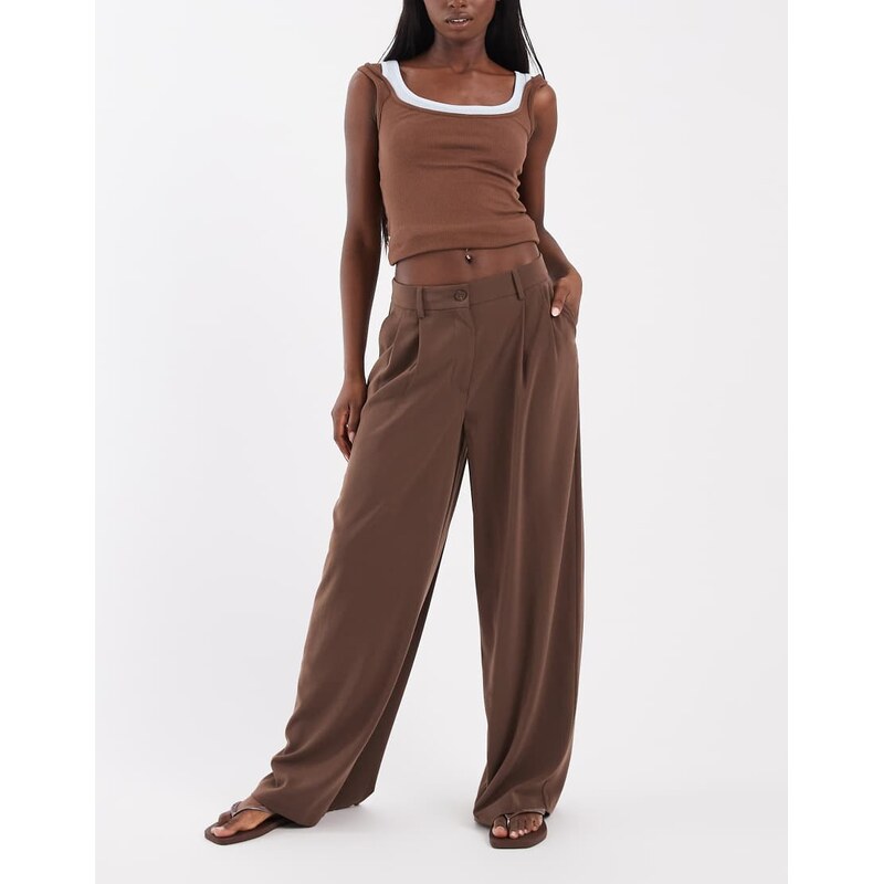 ONLY wide leg tailored trousers in chocolate brown