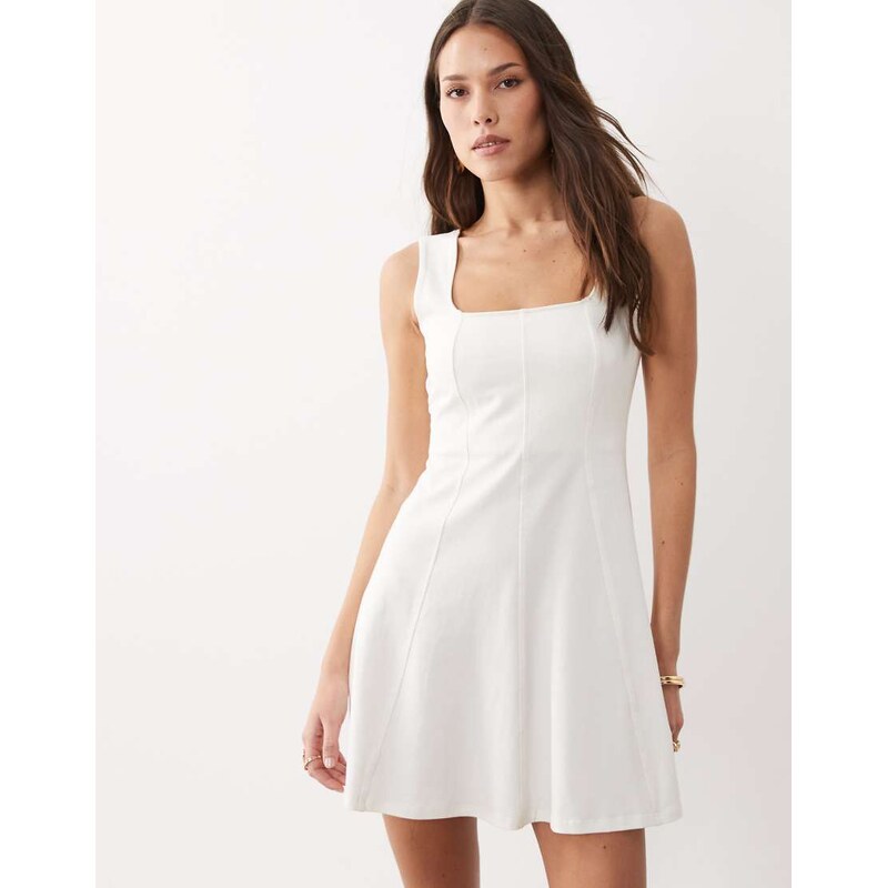 ASOS DESIGN square neck seam detail mini dress in neutral