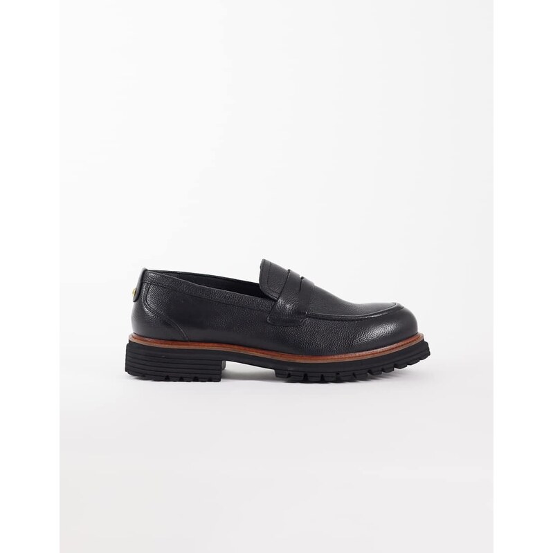 ASOS DESIGN penny loafer with cleated sole in black tumbled