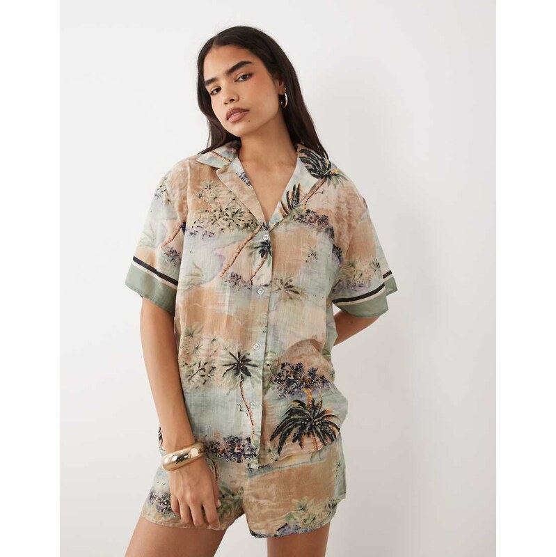 ASOS DESIGN Poppy beach sheer cotton supersized cover up shirt