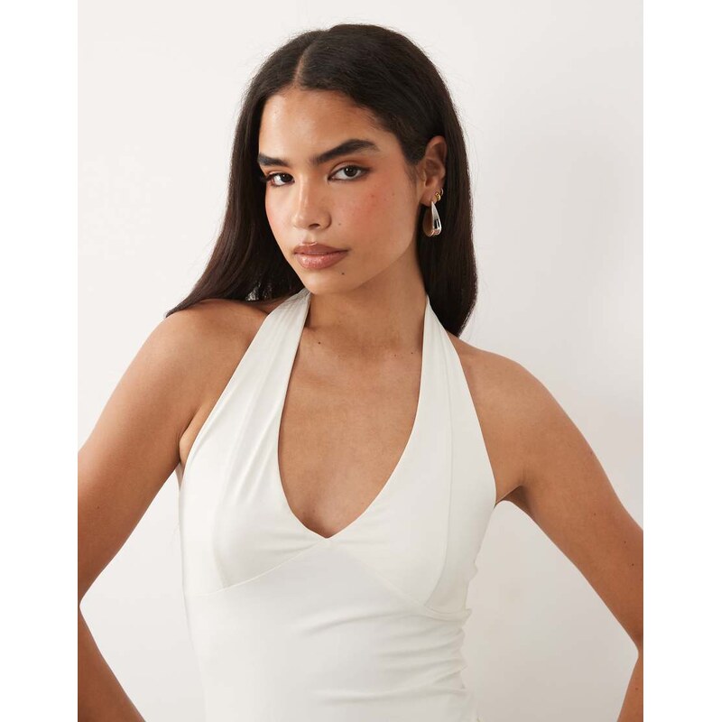 ASOS DESIGN polyamide slinky halter neck top in white
