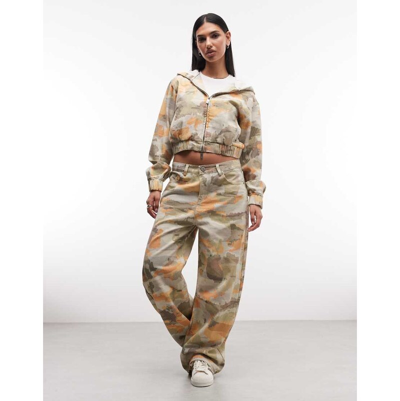 Liquor N Poker baggy horeshoe jeans co-ord in vintage camo-Multi