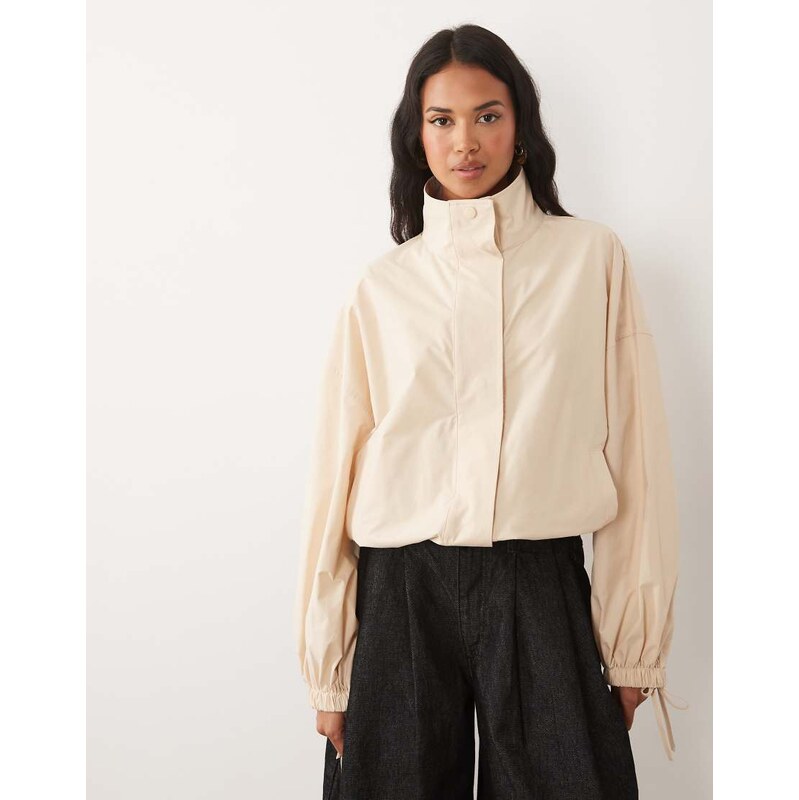 ASOS DESIGN windbreaker top with tie cuffs in camel-Neutral