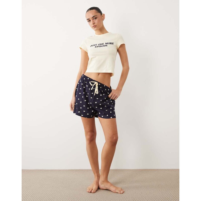 ASOS DESIGN one more episode slogan baby tee & short pyjama set