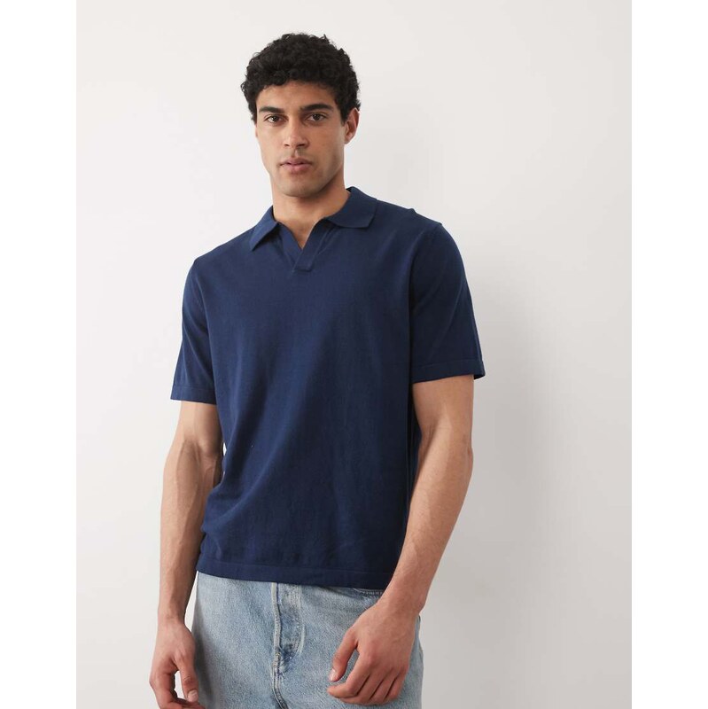 ASOS DESIGN Essential relaxed fine-knit notch polo in navy