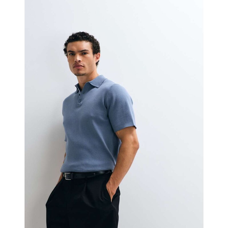 ASOS DESIGN Essential fine-rib knit polo in blue
