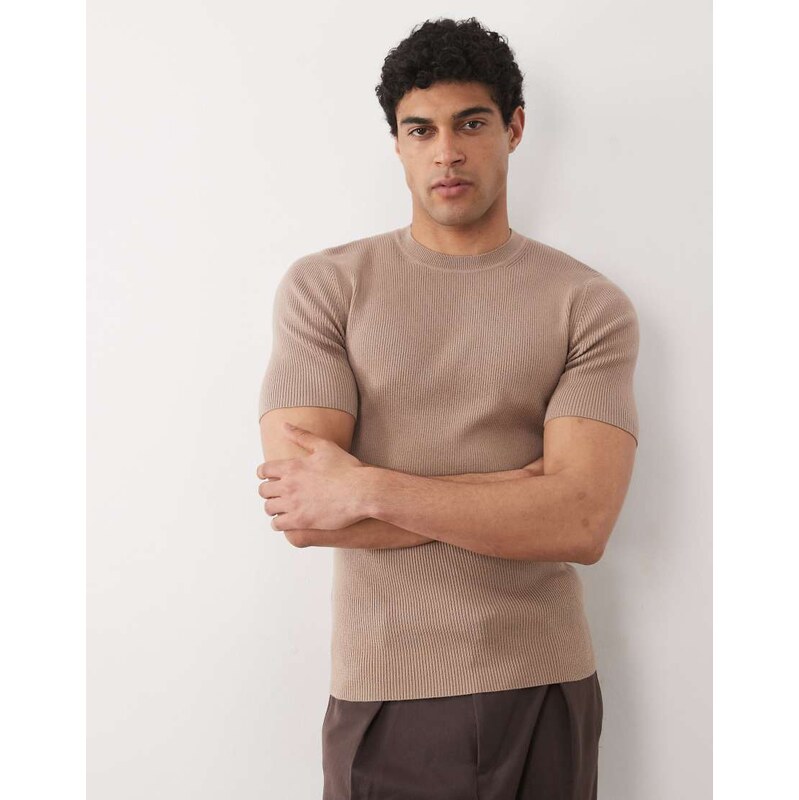 ASOS DESIGN Essential muscle-fit fine-rib knit crew-neck in