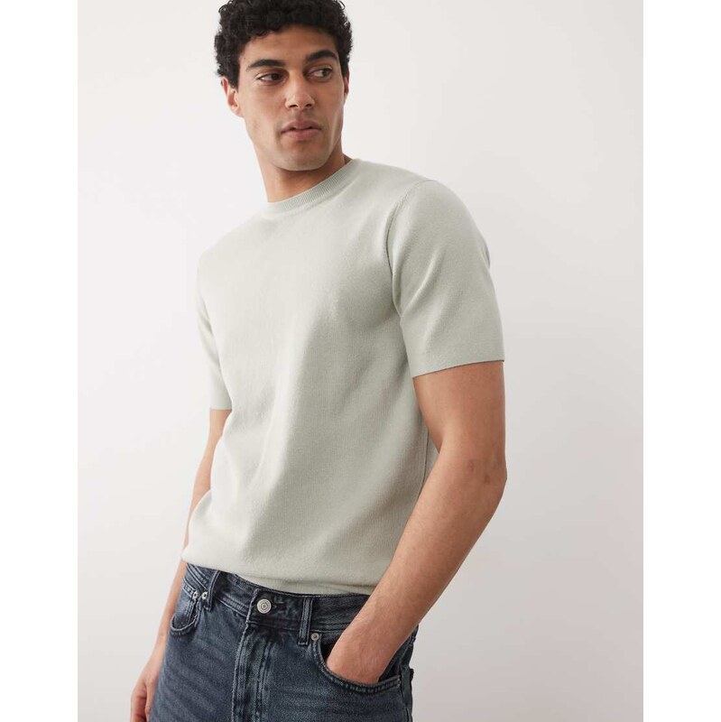 ASOS DESIGN Essential fine-rib knit crew-neck in sage-Green