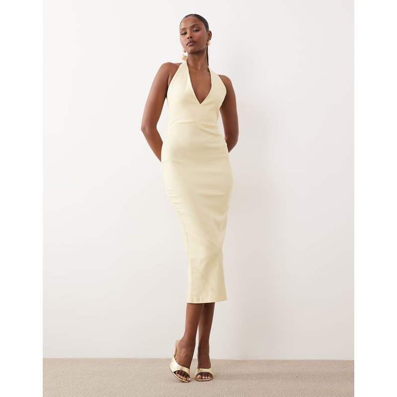 Vesper bengaline scoop halterneck tie detail midi dress in