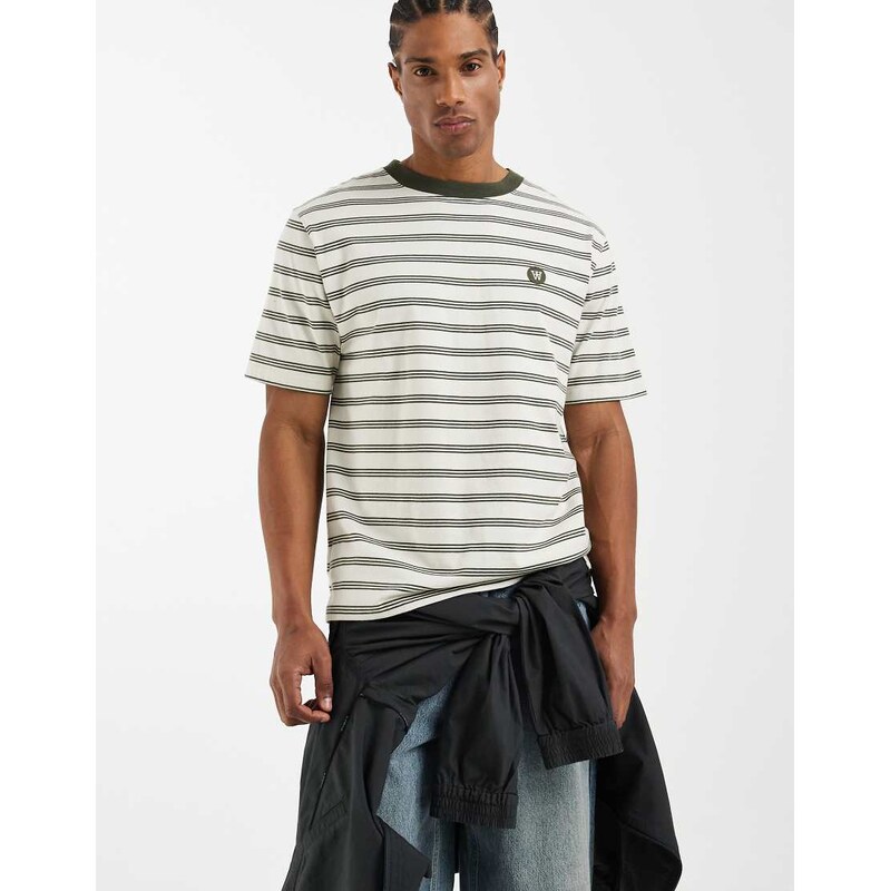 Double A By Wood Wood 100% cotton Easton t-shirt in grey stripe